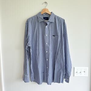 Faconnable Gingham Long Sleeve Cotton Button Up Shirt Blue XL